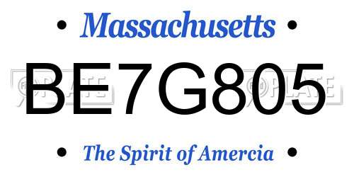BE7G805 Massachusetts License Plate