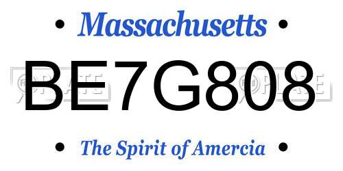 BE7G808 Massachusetts License Plate
