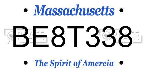 BE8T338 Massachusetts License Plate