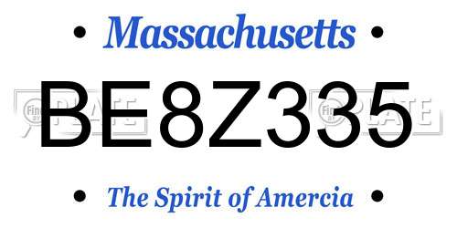 BE8Z335 Massachusetts License Plate