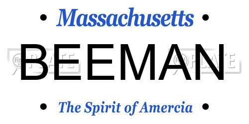 BEEMAN Massachusetts License Plate
