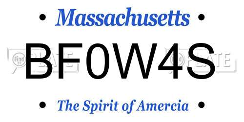 BF0W4S Massachusetts License Plate