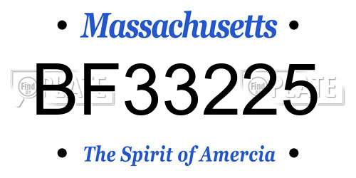 BF33225 Massachusetts License Plate