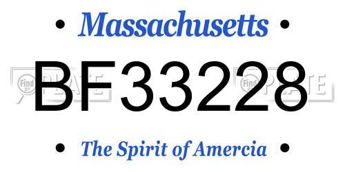 BF33228 Massachusetts License Plate