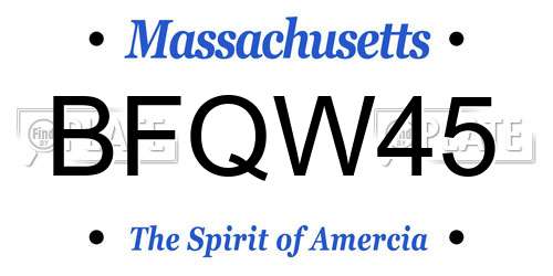 BFQW45 Massachusetts License Plate