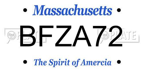 BFZA72 Massachusetts License Plate