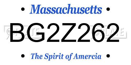 BG2Z262 Massachusetts License Plate