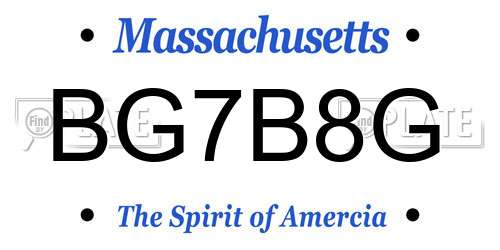 BG7B8G Massachusetts License Plate