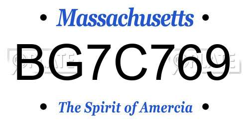 BG7C769 Massachusetts License Plate