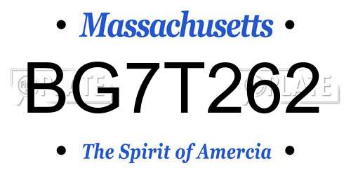 BG7T262 Massachusetts License Plate