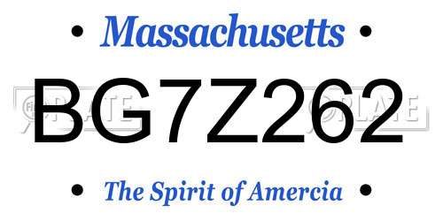 BG7Z262 Massachusetts License Plate