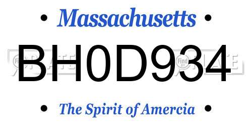 BH0D934 Massachusetts License Plate