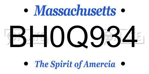 BH0Q934 Massachusetts License Plate