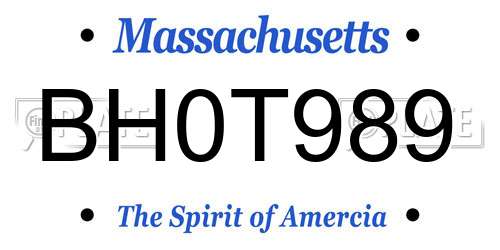 BH0T989 Massachusetts License Plate