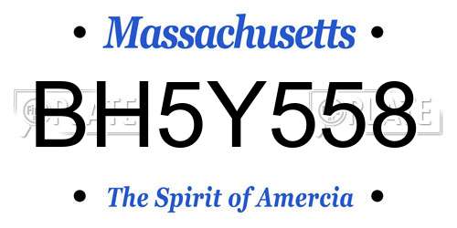BH5Y558 Massachusetts License Plate