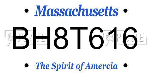 BH8T616 Massachusetts License Plate