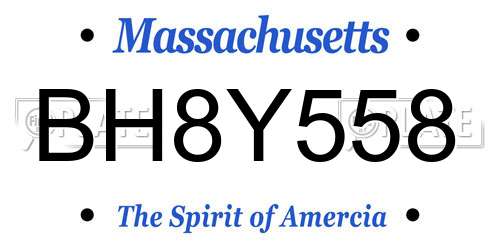 BH8Y558 Massachusetts License Plate