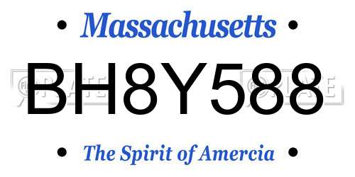 BH8Y588 Massachusetts License Plate