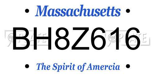 BH8Z616 Massachusetts License Plate