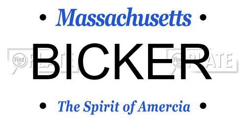 BICKER Massachusetts License Plate