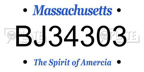 BJ34303 Massachusetts License Plate