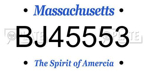 BJ45553 Massachusetts License Plate