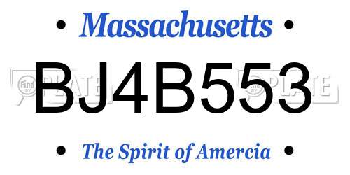 BJ4B553 Massachusetts License Plate