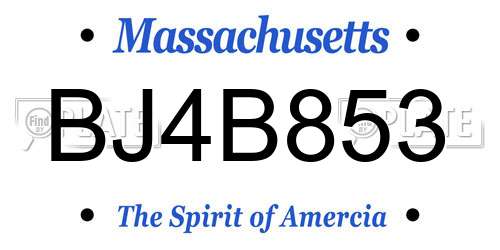BJ4B853 Massachusetts License Plate