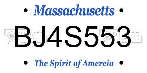 BJ4S553 Massachusetts License Plate