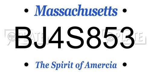 BJ4S853 Massachusetts License Plate