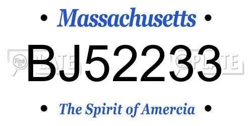 BJ52233 Massachusetts License Plate