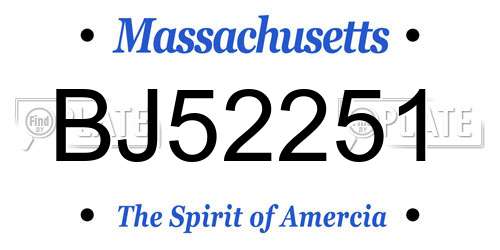 BJ52251 Massachusetts License Plate