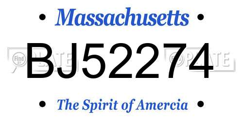 BJ52274 Massachusetts License Plate