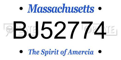 BJ52774 Massachusetts License Plate