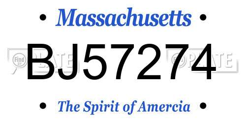 BJ57274 Massachusetts License Plate