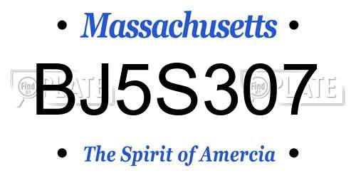 BJ5S307 Massachusetts License Plate