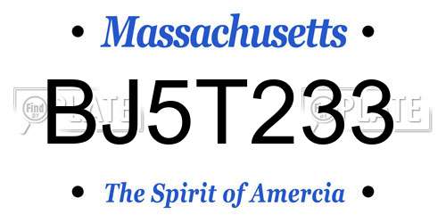 BJ5T233 Massachusetts License Plate