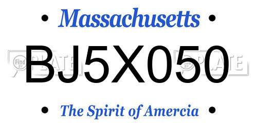 BJ5X050 Massachusetts License Plate