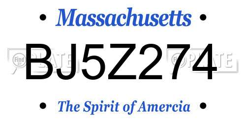 BJ5Z274 Massachusetts License Plate