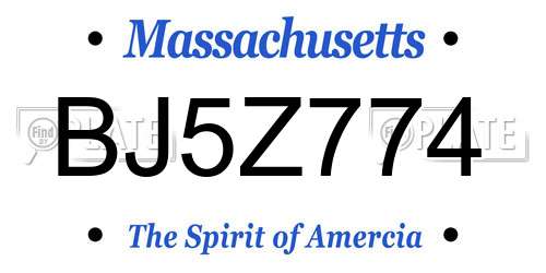 BJ5Z774 Massachusetts License Plate