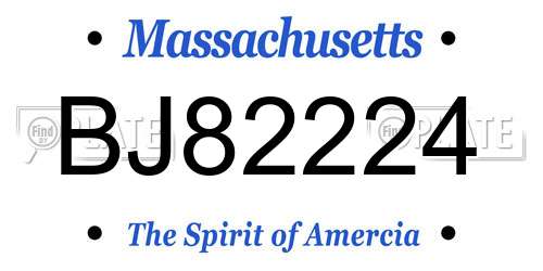 BJ82224 Massachusetts License Plate