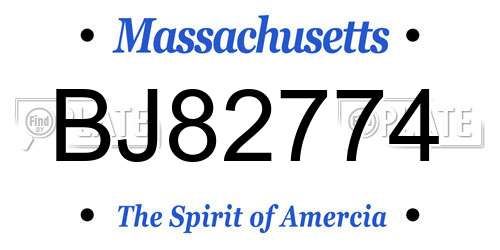 BJ82774 Massachusetts License Plate