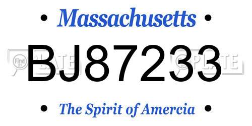 BJ87233 Massachusetts License Plate