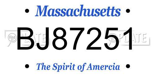BJ87251 Massachusetts License Plate