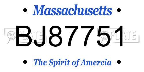 BJ87751 Massachusetts License Plate