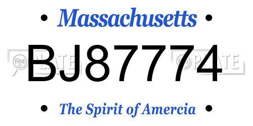 BJ87774 Massachusetts License Plate