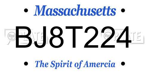 BJ8T224 Massachusetts License Plate