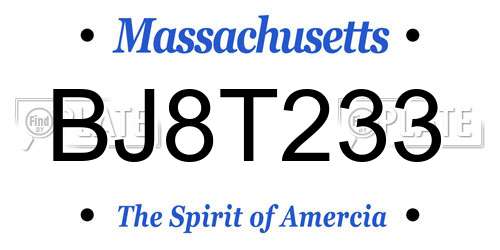 BJ8T233 Massachusetts License Plate