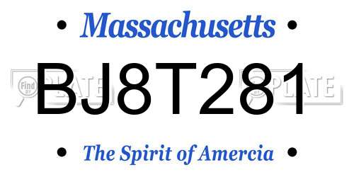 BJ8T281 Massachusetts License Plate