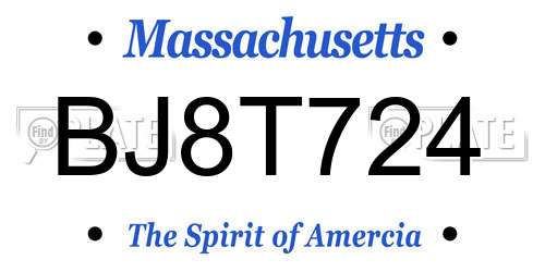 BJ8T724 Massachusetts License Plate